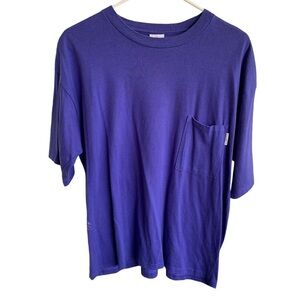 Vintage Tee Shirt Blue Purple Blank Mens Adult Size 42 70s 80s Pocket